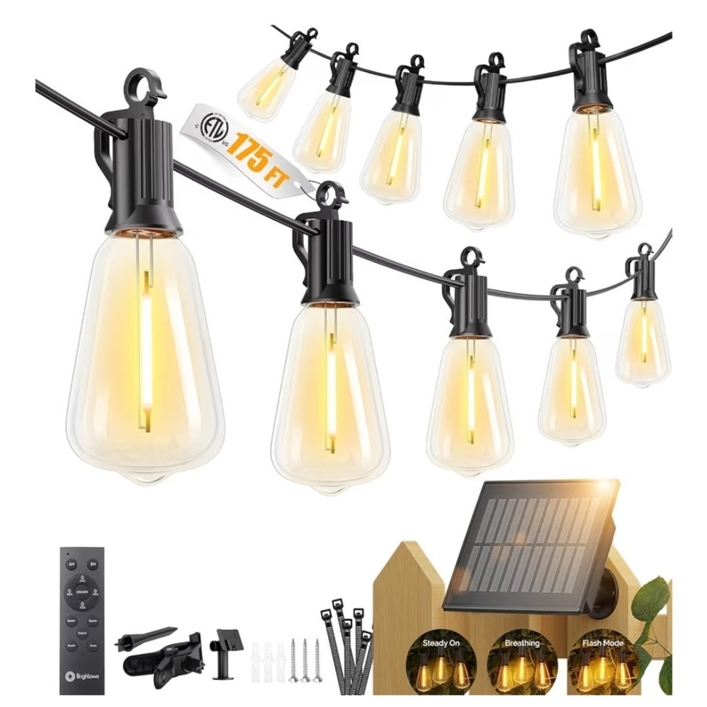 Solar String Lights 175FT LED Waterproof Dimmable Remote Brightown Patio Outdoor